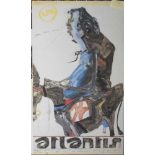 Plakat "Atlantis" für eine Ausstellung mit Arbeiten von Horst Janssen. Ca. 48 x 80 cm.