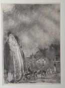 Kaplan, Anatoli Lwowitsch (1902-1980), Paar vor einer Straßenansicht, 1965-67, Lithographie, li.