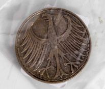 1 Silbermünze, Silberadler, 5 DM, BRD, 1957 F.