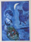 Chagall, Marc, Blaue Landschaft, Farboffsetdruck. Ca. 25 x 36 cm, PP, hinter Glas gerahmt.