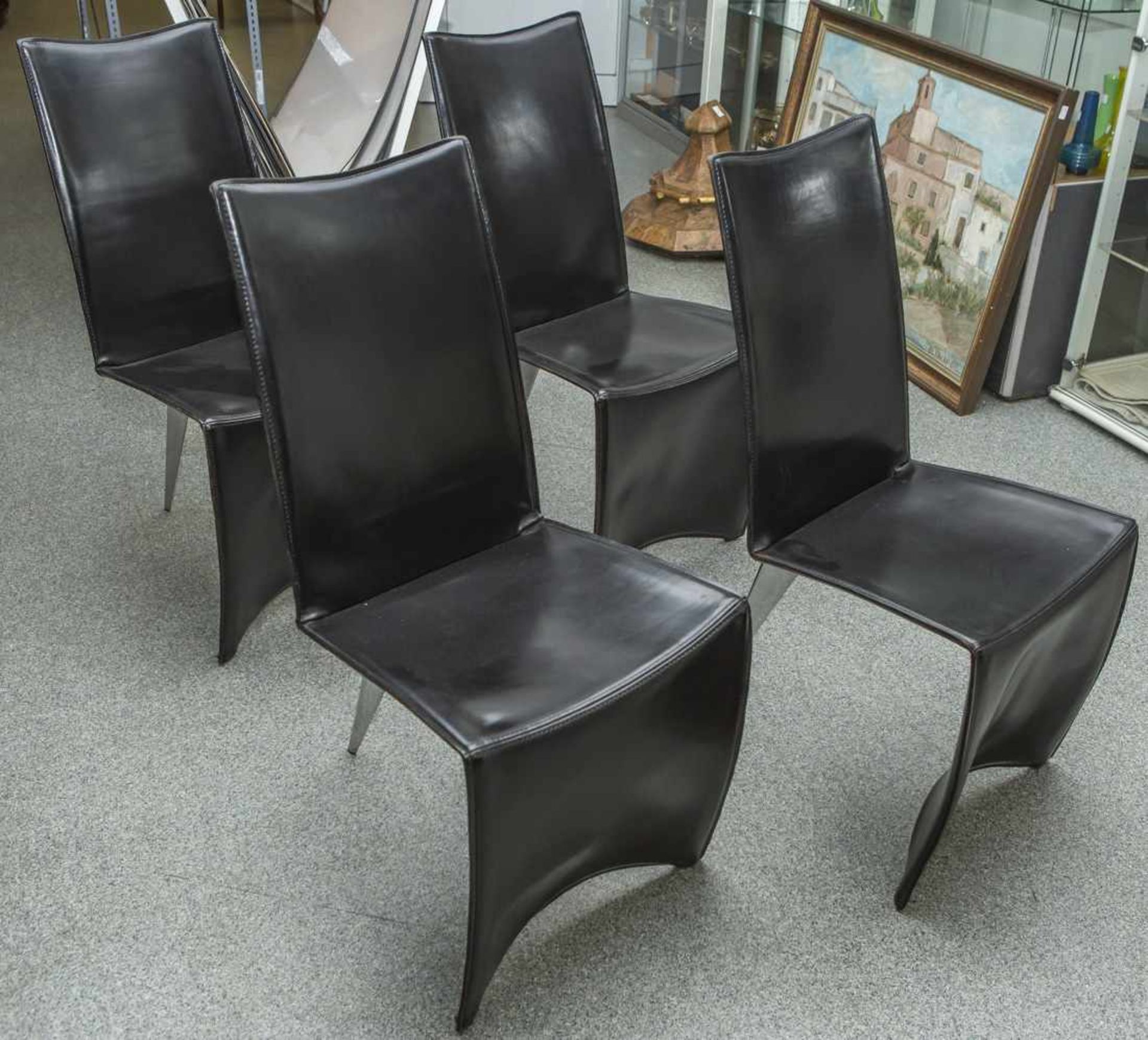 4 Stühle, Philippe Starck für Driade, Mod. "Ed Archer", Rahmen aus Stahlrohr mit schwarzem