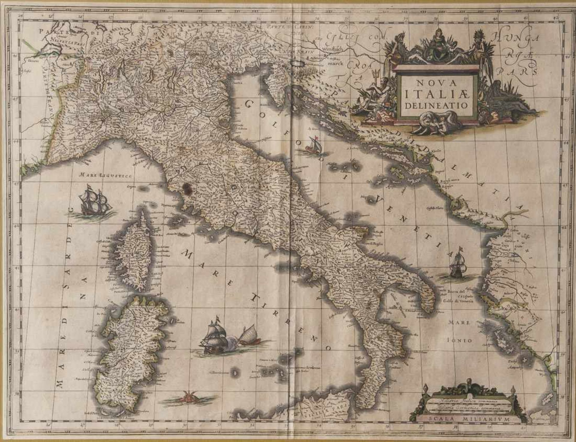 Karte, Nova Italiae Delineatio, 18./19. Jahrhundert. Ca. 39 x 50 cm, hinter Glas gerahmt.