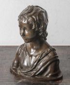 Knabenbüste, 19./20. Jahrhundert, Bronze, dunkel patiniert, auf schmaler ovaler Plinthe, auf