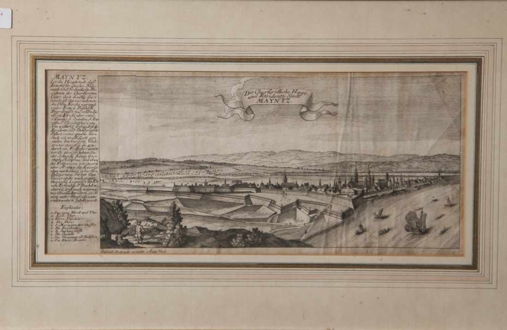 Bodenehr, Gabriel II. (1705-1792), Kupferstich, Festung Mainz, Ansicht. Gr. ca. 18 x 40 cm.