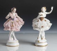2 Spitzenfiguren: Ballerinas, Aelteste Volkstedter Porzellanmanufaktur, 20. Jahrhundert.