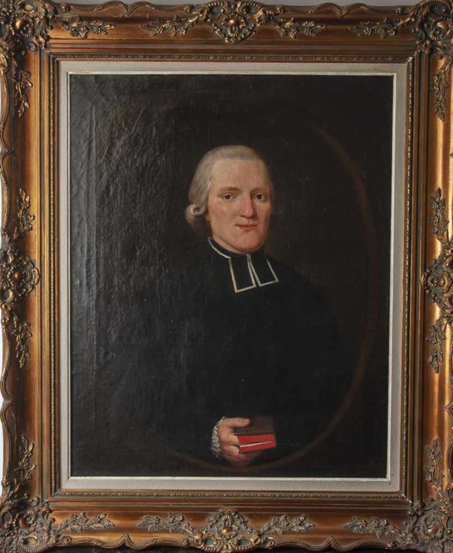 Unbekannter Künstler (18. Jahrhundert), Halbkörperporträt eines Geistlichen, in gemaltem Oval, Öl/