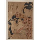 Kitagawa, Utamaro (1753-1806), Überraschtes Liebespaar, Farbholzschnitt, ca. 37,2 x 24,5 cm, PP,