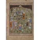 Buchmalerei, Persien, wohl 18./19. Jahrhundert, Palastgartendarstellung mit reicher figürlicher