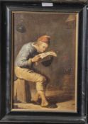 Benjamin Gerritz Cuyp 1612-1652, Gem. Öl auf Holzplatte, Bauer mit roter Kappe auf einem Holzklotz
