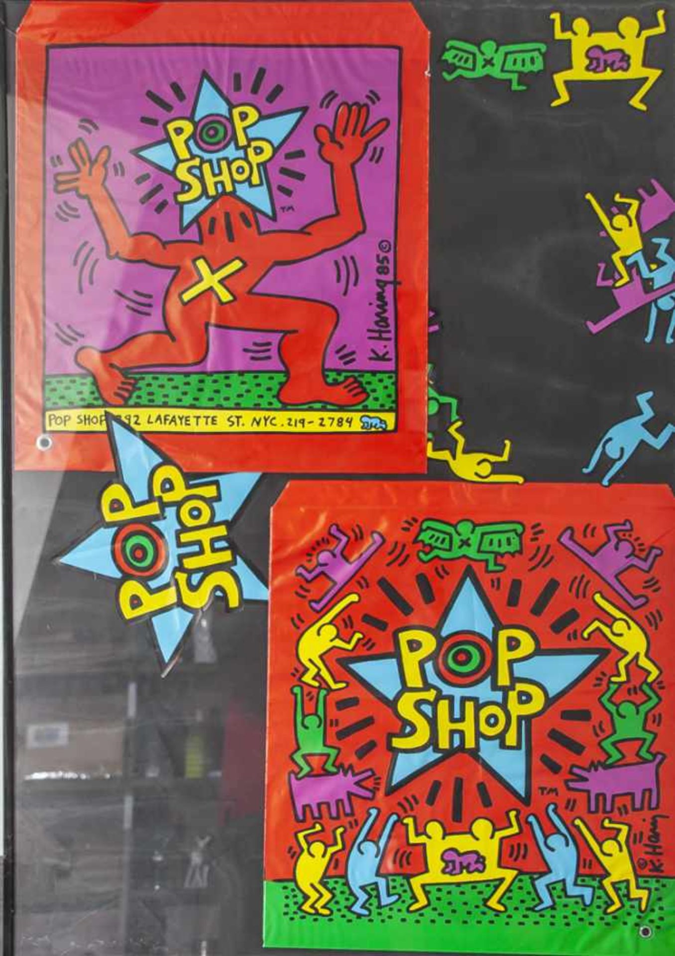 Haring, Keith (1958-1990), 2 x Pop Shop Shopping bag, 292 Lafayette St. NYC. 219 2784, 1985,
