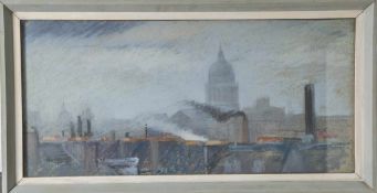 Presber, Adolf, wohl (1896-1977), Blick über London auf die St. Pauls Cathedral, Pastell/