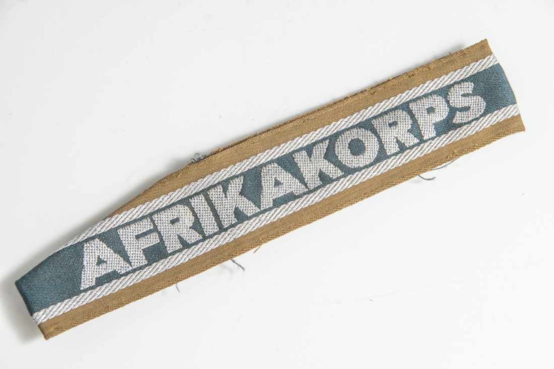 Ärmelband, Afrikakorps, III. Reich, Wehrmacht, metallfadengewebte Ausführung für den Tropenrock.