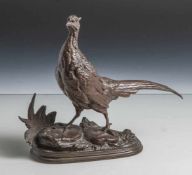 Delabrierre, Paul-Edouard (1829-1912), Tierplastik: Fasan, Bronze, dunkel patiniert, auf dem