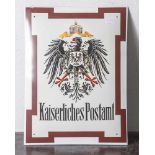 Emailschild Kaiserliches Postamt mit Reichsadler. Herst. Klimo Bungartz, Hamburg (hervorragende