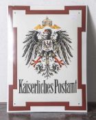 Emailschild Kaiserliches Postamt mit Reichsadler. Herst. Klimo Bungartz, Hamburg (hervorragende