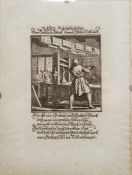 Nachdruck eines Kupferstichs aus dem 15./16. Jahrhundert, "Der Buchdrucker", mittig Darst. eines