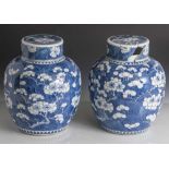 Paar Deckelvasen, China, 19. Jahrhundert, Porzellan, mit unterglasurblauem Dekor von