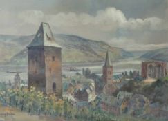 Presber, Adolf (1896-1997), Bacharach am Rhein, Aquarell, li. u. sign., Ansicht mit St. Peter und