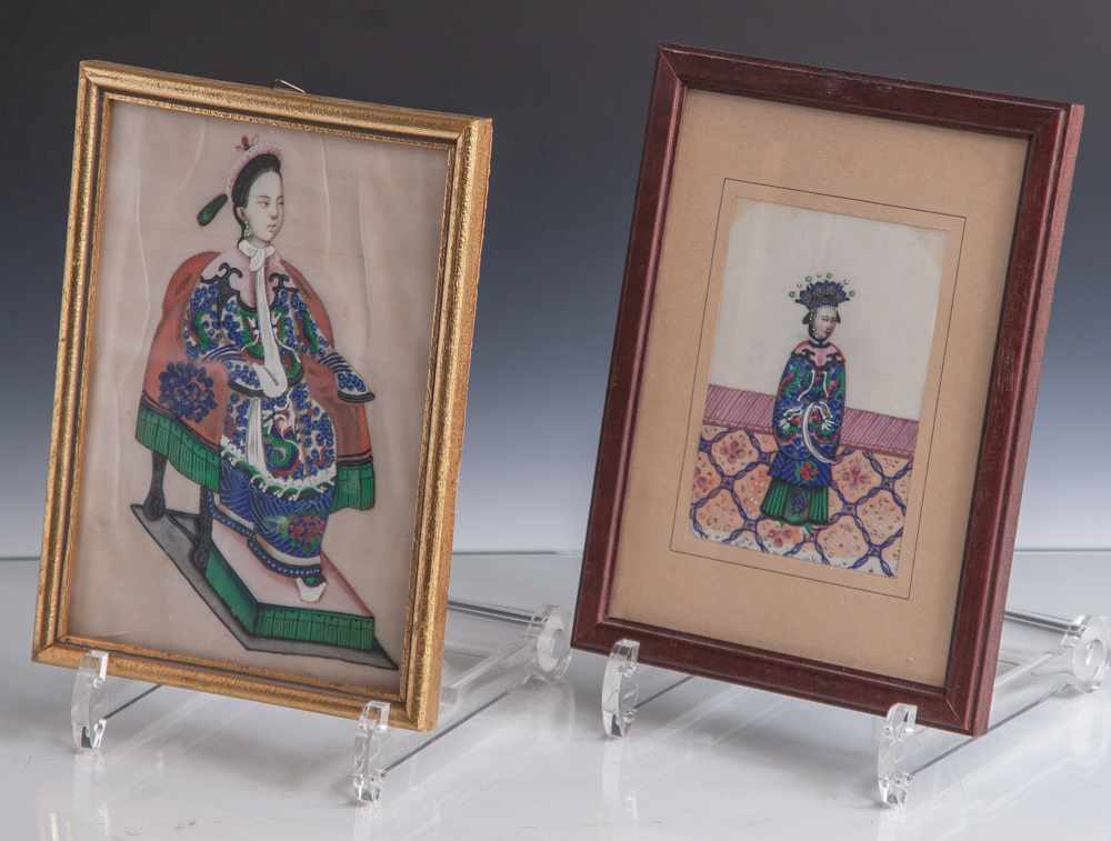 2 Malereien auf Reispapier, China, Ende 19. Jahrhundert/ um 1900, feine Gouachemalerei mit den