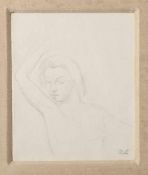 Laurencin, Marie (1883-1956), Studie: Junge Frau mit über dem Kopf erhobenem rechtem Arm, Bleistift/