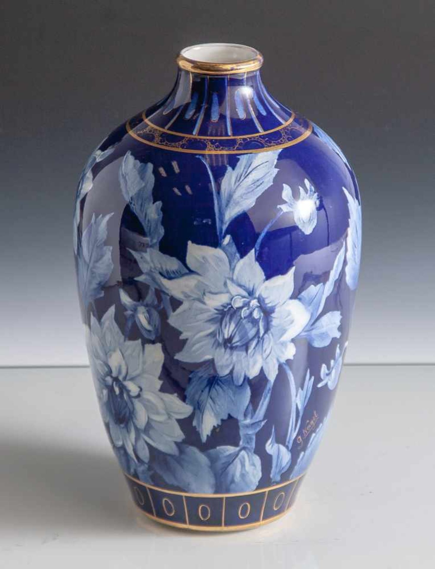 Vase, Franz Anton Mehlem/Bonn, Manufakturmarke, Preßnummer 2974, Künstlersignatur "G. Nagel",