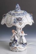 Lithophanie Lampe, Porzellanmanufaktur Plaue, blaue Manufakturmarke, Entwurf Gustav Gossenberger,