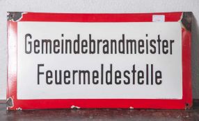 Emailschild "Gemeindebrandmeister Feuerwehrmeldestelle", Herst. Emailw. Hannover Mellenforf. ca.