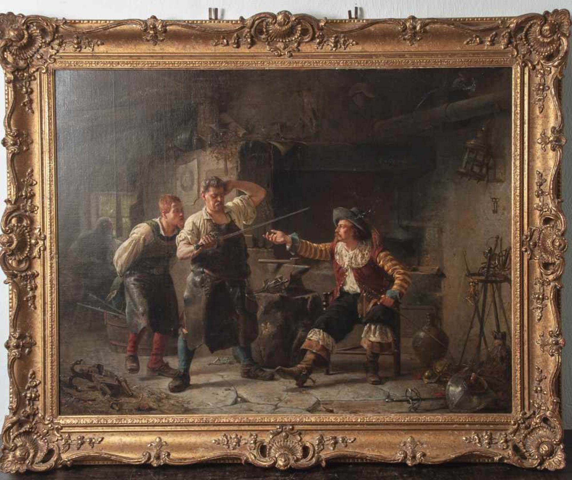 Litschauer, Karl Joseph (1830-1871), Beim Waffenschmied, Öl/Lw., doubl., li. u. sign., ca. 62 x 82