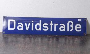 Straßenschild Hamburg, Email 60/70er Jahre. Davidstr. Original (weiße Schrift auf blauem Fond) ca.