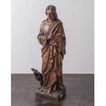 Figurine, Johannes der Evangelist, um 1900, Holz, polychrom gefasst, auf einer rechteckigen