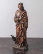 Figurine, Johannes der Evangelist, um 1900, Holz, polychrom gefasst, auf einer rechteckigen