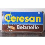 Ceresan Emailschild, Beizstelle, Herst. Boss Hahn Ortenberg/Baden. (An allen vier Ecken bestoßen).