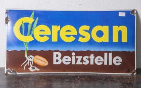 Ceresan Emailschild, Beizstelle, Herst. Boss Hahn Ortenberg/Baden. (An allen vier Ecken bestoßen).