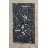 Unbekannter Künstler (20. Jahrhundert), Paar mit Sonnenblumen, 1929, Holzschnitt, mit Bleistift