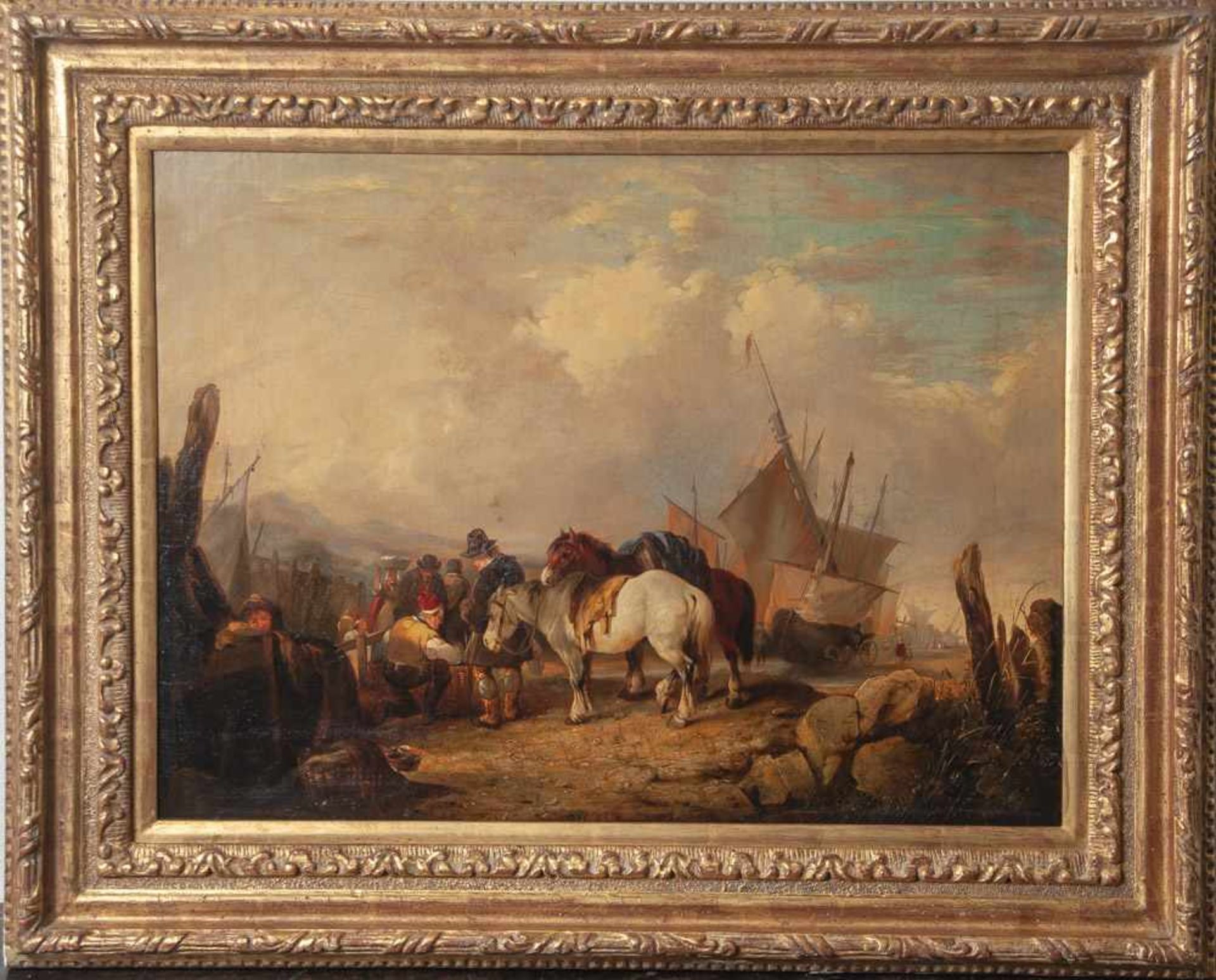 Shayer, William I (1788-1879), Niederländische Küstenszene mit markttreibendem Fischervolk, Öl/