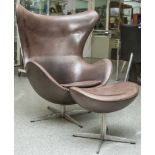 Egg Chair mit orig. Fußhocker, Fritz Hansen, 1960er Jahre, Entwurf Arne Jacobsen, Alu Fuß mit