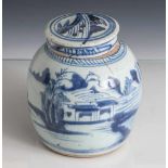 Ingwertopf, China, 19. Jahrhundert, Porzellan, hellgraue Glasur, mit Landschaftsdarstellung in