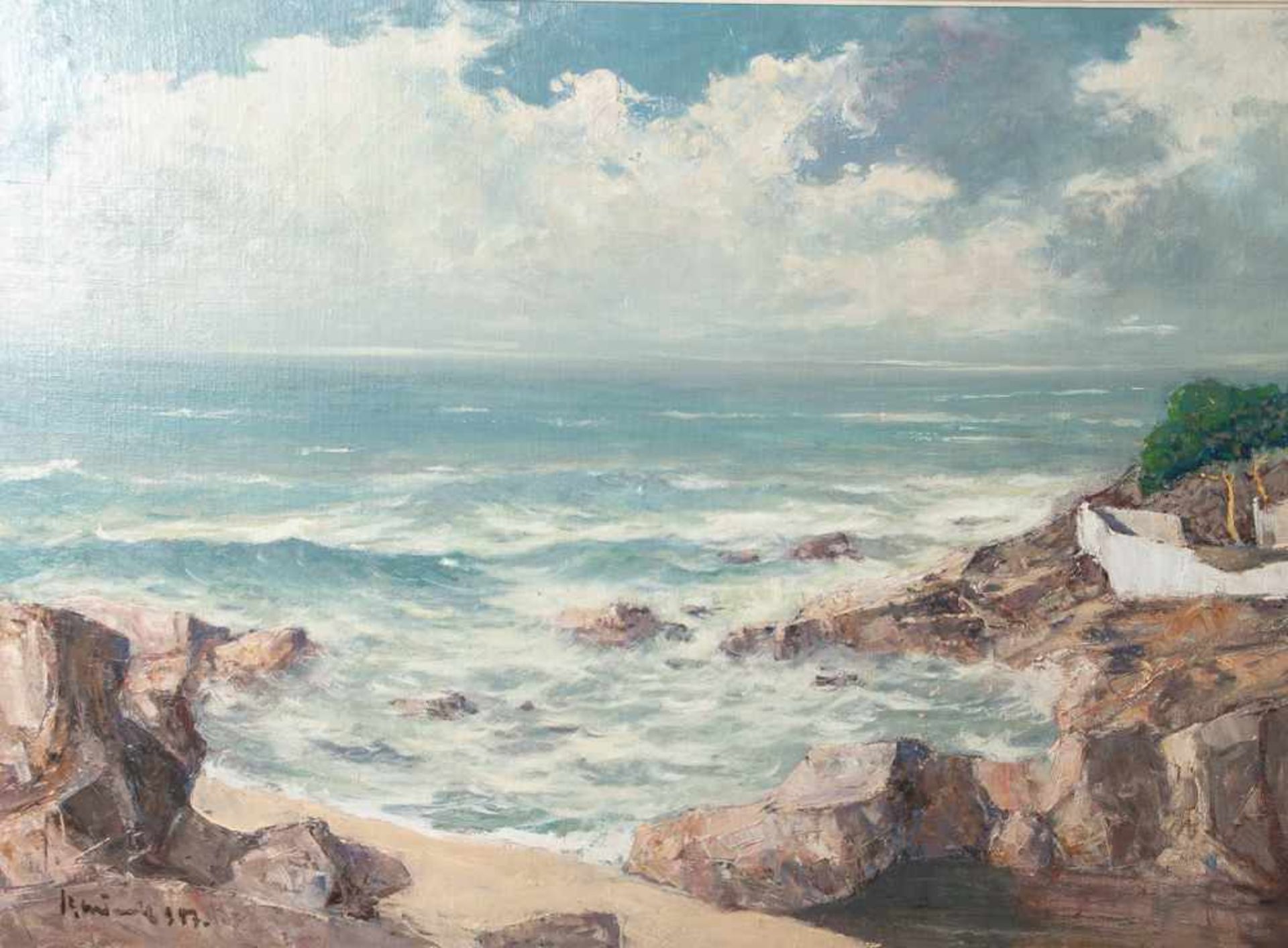 Ladwig, Roland (1935-2014), Südfranzösische Küste bei Antibes, 1967, Öl/Lw, Lw auf Sperrholzplatte