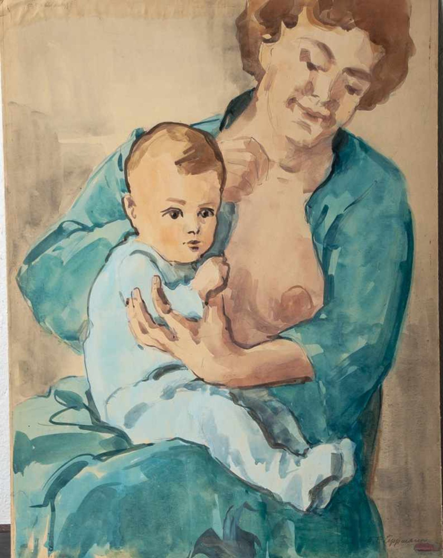 Lippmann, Karl Friedrich (1883-1957), Mutter mit Kind, Aquarell, re. u. sign. "K. F. Lippmann",