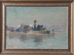 Löffler, Franz (1875-1955), Blick auf die Halbinsel Wasserburg mit der Kirche St. Georg, Öl/