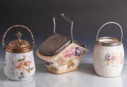 Konvolut von 3 Eiswürfelbehältern, Franz Anton Mehlem/Bonn, Preßmarke, Keramik, Metallfassung,