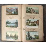 Postkartenalbum, um 1900, ca. 249 versch. Postkarten. Ca. 39 x 24 cm, Einband besch., stockfleckig.