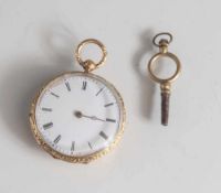 Taschenuhr mit Schlüsselaufzug, um 1900, Gelbgoldgehäuse 750, der Deckel fein guillochiert mit