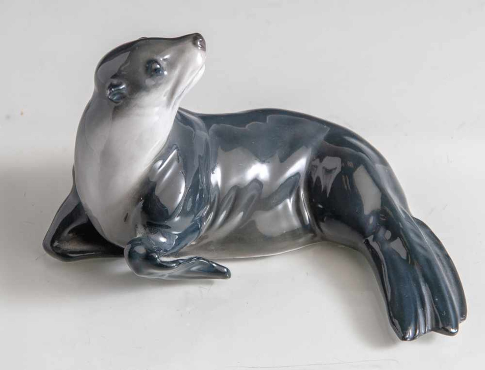 Figurine, Seehund, Rosenthal, grüne Manufakturmarke (1 Schleifstrich), Kunstabteilung Selb,