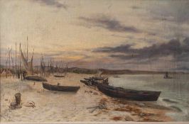 Bahl, R. (19. Jahrhundert), Danziger Bucht mit Fischerbooten am Strand, Öl/Lw., li. u. sign. u. dat.