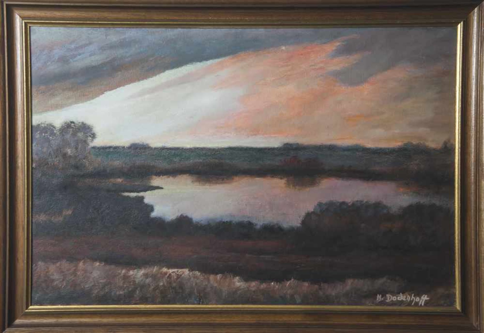 Dodenhoff, Heinz (1889-1981), Moorlandschaft im Abendrot, Öl/Pappe, re. u. sign. "H. Dodenhoff". Ca.