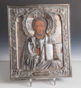 Ikone, Christus Pantokrator, Russland 19. Jahrhundert, Tempera über Kreidegrund auf Holz, m.
