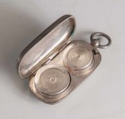 Münzspender, um 1900, Silber 800, Sprungdeckelgehäuse mit feinem Liniendekor. Innen Spender für zwei