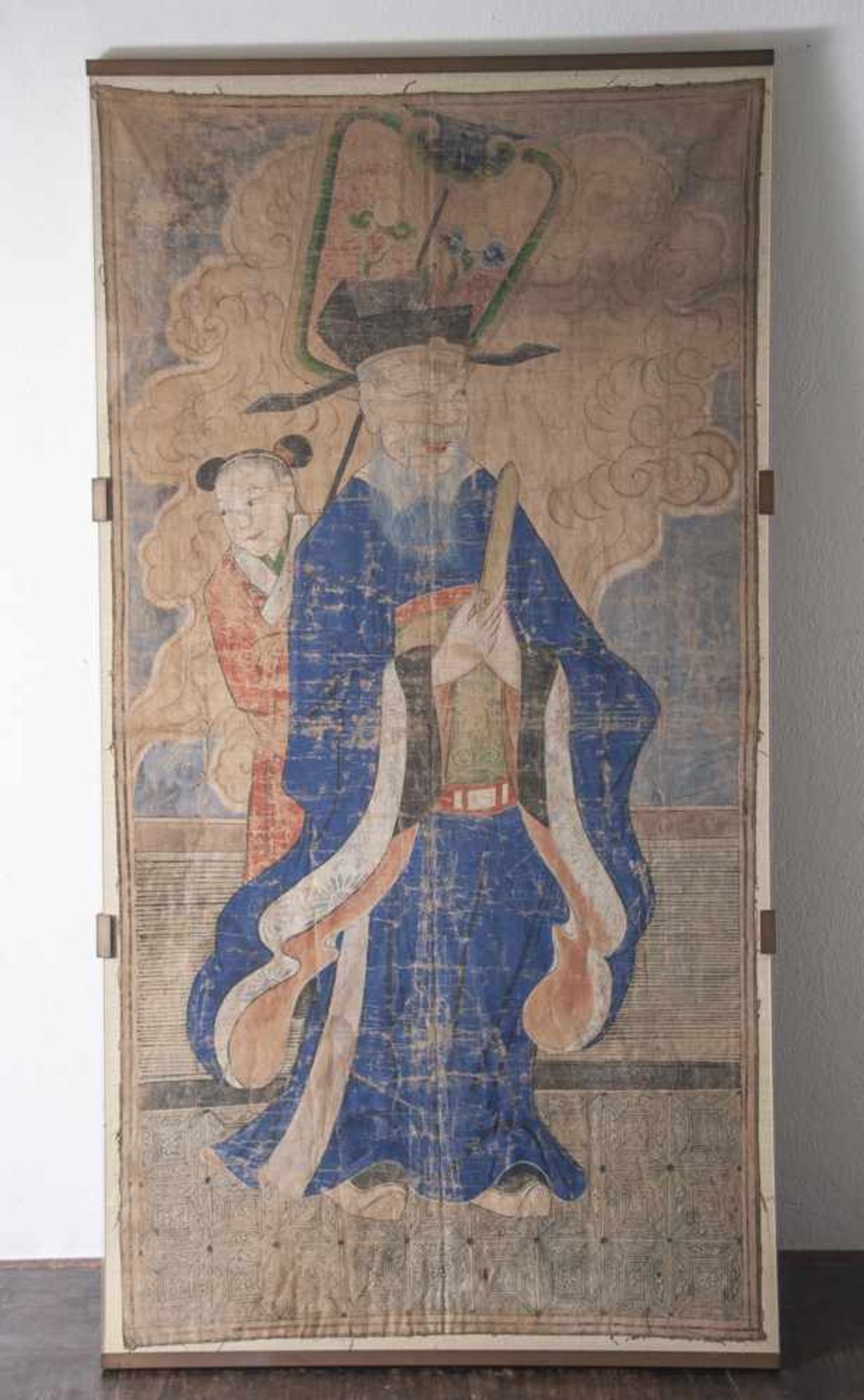 Tuschemalerei, Der Richter Bao Zheng. Darstellung der hohen Persönlichkeit in blauer Robe mit hellem
