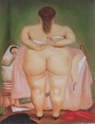 Botero, Alfonso (geb. 1932), "Frau den Büstenhalter anziehend", 1976, Farboffsetdruck. Ca. 13,5 x 18